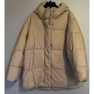 NWT~Old Navy Water Resistant Hooded Cocoon Puffer Jacket Women's XL Brown/Beige